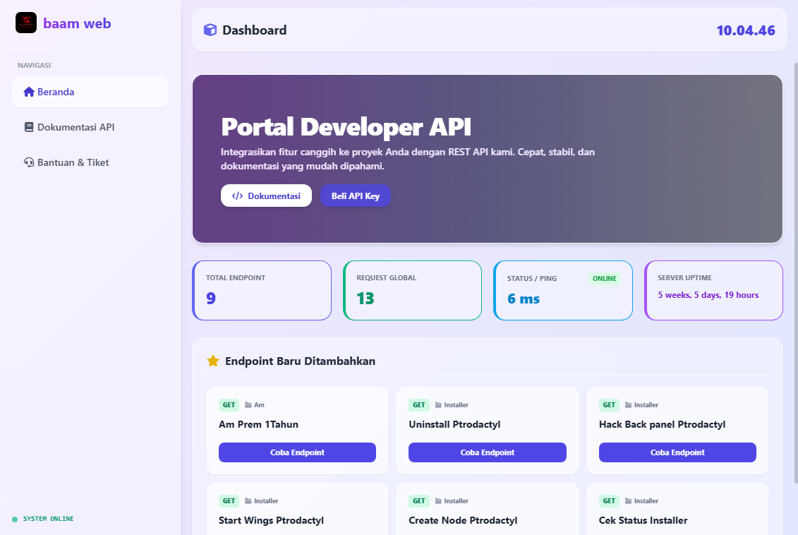 Portal REST API dengan dokumentasi endpoint dan API key